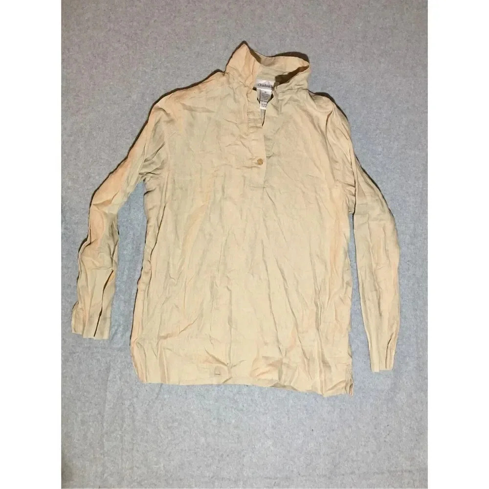 Womens Chadwick Long Sleeve Linen Button up Size 10 Brown V Neck Casual